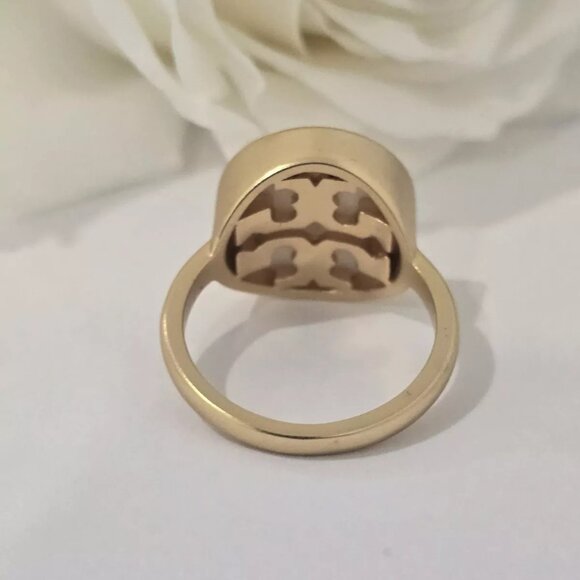 Tory Burch Mother Of Pearl And Logo Ring Size 7 - Picture 8 of 12